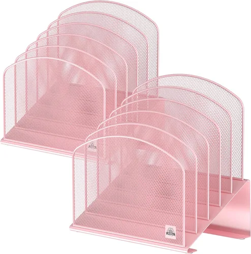 Miniatura 17 de Delifox Organizador de escritorio inclinado, soporte de archivos de 5 secciones con bandeja vertical para carpetas, estante de metal clasificador