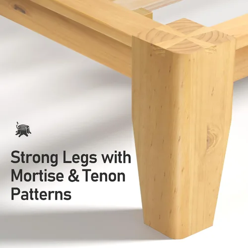 Miniatura 3 de Lifezone Marco de cama de plataforma de madera tamaño Queen, madera maciza de alta calidad, estructura resistente, patas de 3.78 pulgadas de grosor