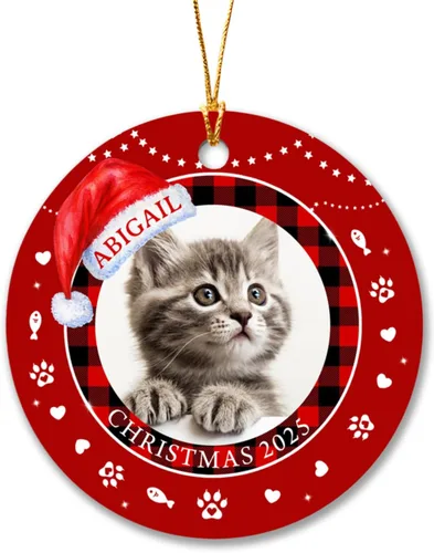 Miniatura 12 de Marco de fotos personalizado para perro, adorno de Navidad 2025 – Nombre y año personalizados para decoración de árboles, adorno de imagen