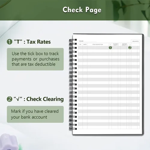 Miniatura 3 de Registros de cheques para chequera personal, libro de registro de cheques grande en espiral, planificador de presupuesto con registro de cheques