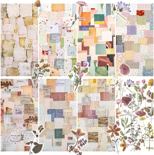 445 piezas de papel vintage para álbum de recortes, kit de suministros para diario, papel decorativo delicado con pegatinas florales y papel de