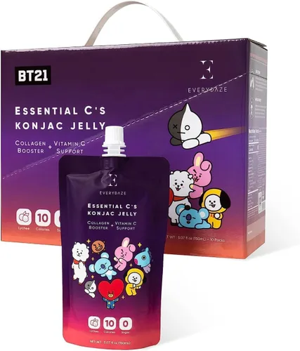 EVERYDAZE BT21 Essential C’s Konjac Jelly | Lichi | Péptidos de colágeno vegano y vitamina C | Sin gluten, sin azúcar, bajas calorías | Snack frutal