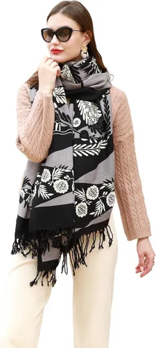 Miniatura 146 de DANA XU Manta de pashmina extragrande 100% de lana merina, bufanda de viaje, bufanda de cachemira para mujer, otoño e invierno, chal de gran
