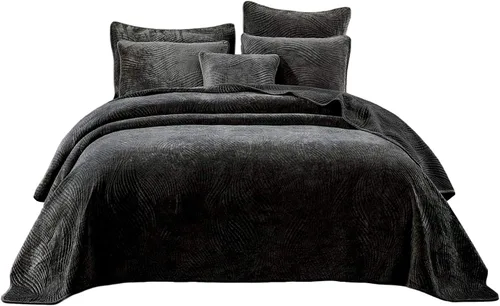 Miniatura 7 de Tache Velvet Dreams - Juego de colcha de terciopelo de terciopelo súper suave, cálido, acogedor, elegante, ondulado, puntada acolchada, color oro