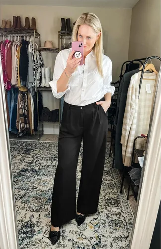 Miniatura 3 de GRAPENT Pantalones de pierna ancha para mujer, para trabajo, negocios, casual, de cintura alta, pantalones de vestir fluidos para la oficina