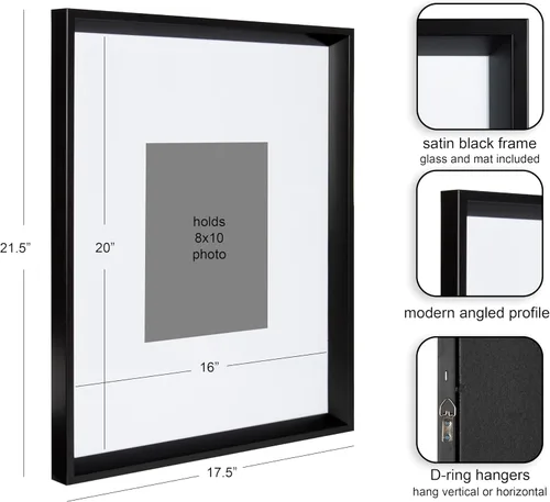 Miniatura 2 de Kate and Laurel Calter, juego de marcos de pared modernos, negro 16x20 acolchado a 8x10, paquete de 3