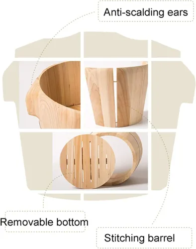 Miniatura 6 de Vaporizador de madera hecho a mano, vaporizador de arroz para sushi, cubo de mezcla de barril de madera con tapa, vaporizador chino, adecuado