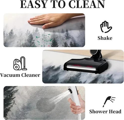 Miniatura 6 de ORTIGIA Misty Forest Alfombra de Baño, Tapete de Baño Negro Delgado de 16x24 pulgadas, Tapete de Puerta, Tapete de Piso, Absorbente, de Secado