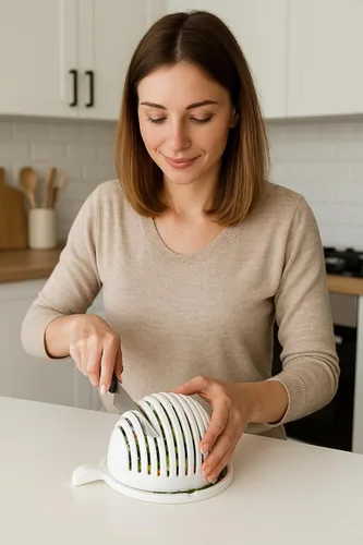 Miniatura 3 de Cortador de ensaladas rápido, cortador de ensalada, dados rápidamente frutas y verduras, comidas saludables sin BPA y ensaladas en minutos, Blanco