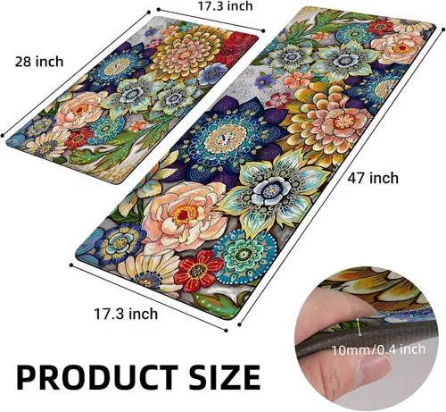 Miniatura 2 de Alfombras de Cocina Florales para Suelo de 2 Piezas con Flores Alfombras de Cocina Anti Fatiga Antideslizantes Acolchadas Cómodas para Estar de Pie
