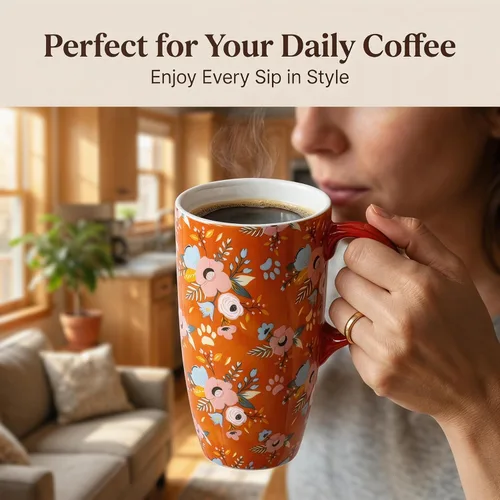 Miniatura 6 de Topadorn Taza de café de viaje de 17oz de cerámica con tapa sellada, taza de té con caja de color, apta para microondas y lavavajillas, taza de café