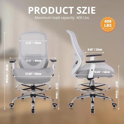 Miniatura 3 de Silla de dibujo de oficina, silla de oficina ergonómica ajustable de altura alta con reposapiés, silla de escritorio con respaldo alto