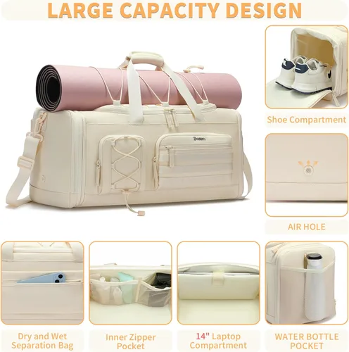 Miniatura 3 de Bosstin Bolsa de gimnasio para hombres y mujeres, 45L de viaje, bolsa de lona deportiva, mochila de viaje para gimnasio, fin de semana, mochila