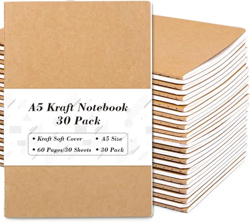 Miniatura 9 de feela Paquete de 15 cuadernos de papel kraft A5, 60 páginas rayadas en blanco, diario de viaje a granel, cuadernos de tapa suave para mujeres