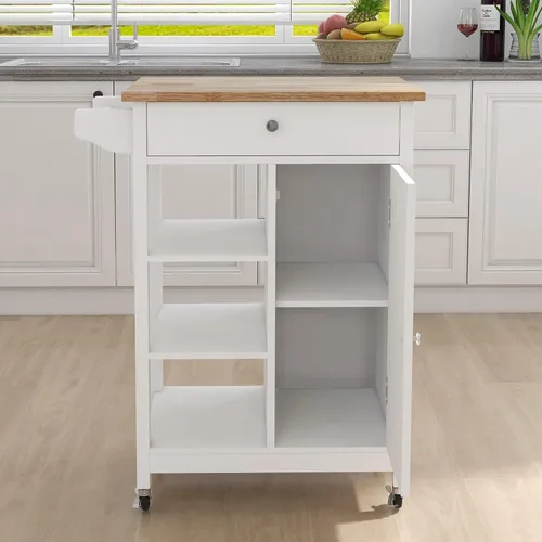 Miniatura 4 de Pequeña isla de cocina sobre ruedas, carrito rodante, carrito de servicio, armario de almacenamiento con cajón de almacenamiento, toallero y 22.4