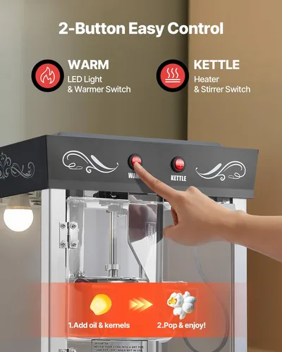 Miniatura 6 de VEVOR Máquina de palomitas de maíz con carrito, hervidor de acero inoxidable de 8 oz, fabricadora comercial de palomitas de 800W, 48 tazas por lote