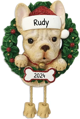 Elfos - Adornos de Navidad personalizados para perros, corona de bulldog francés y adorno para la primera Navidad de los amantes de los perros