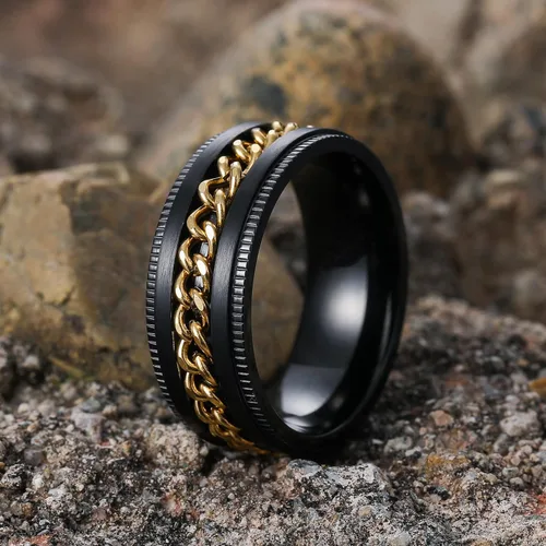 Miniatura 108 de King Will - Anillo antiestrés de acero inoxidable 316L para hombres y mujeres, con cadena decorativa giratoria, 8 mm de ancho, anillo de boda