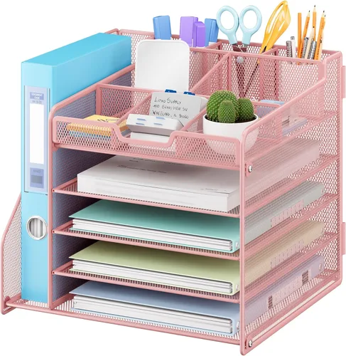 Miniatura 17 de Lavatino Organizador de escritorio, bandeja de papel de malla metálica de 5 niveles con 1 soporte para archivos y 7 divisores flexibles para Negro
