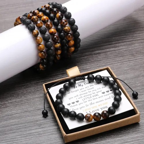 Miniatura 6 de Pulsera de ojo de tigre de roca de lava para hombre, regalos para cumpleaños, aniversario, regalos de Navidad para hombres, papá, marido, hijo
