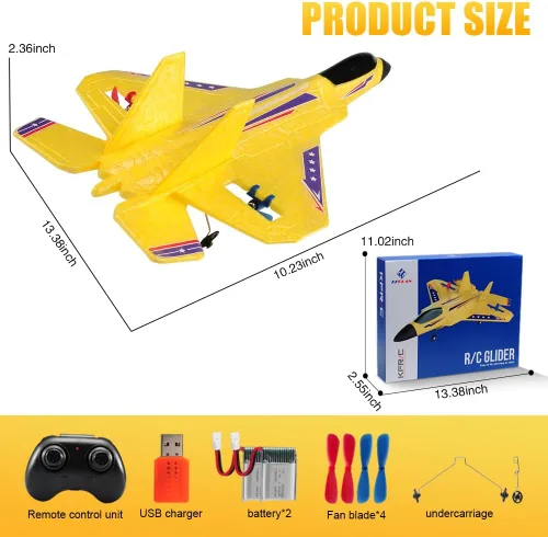 Miniatura 2 de Fremego Avión RC F22 de 2.4GHz con Control Remoto con Estabilizador Giroscópico, Luces LED y Baterías Duales, Planeador RC de Vuelo Fácil