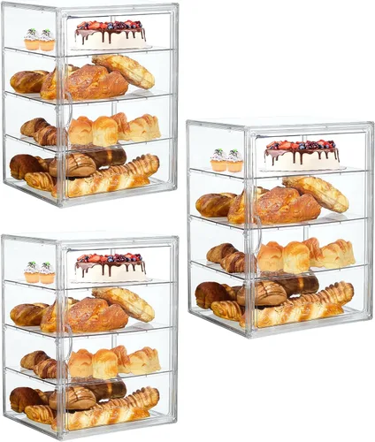 Miniatura 9 de Caja de pan, cajas de pan grandes para encimera de cocina, contenedor de almacenamiento de pan ajustable de 4 capas, cajas transparentes