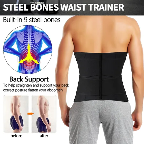 Miniatura 4 de KIWI RATA Corsé de neopreno para entrenamiento de cintura para hombre, cinturón de compresión extra para el vientre Negro - Dos correas