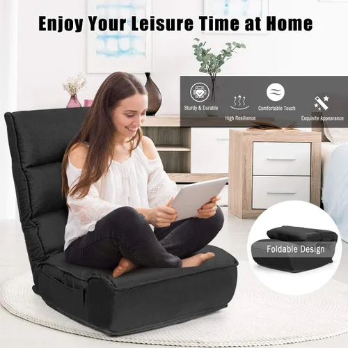 Miniatura 9 de DORTALA Silla de Piso Plegable para Adultos, Silla Gaming de Espuma con Memoria con Soporte Ajustable para Cabeza y Espalda de 5 Posiciones, Asiento
