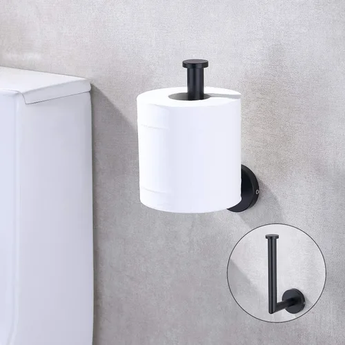 Miniatura 3 de TASTOS Soporte de papel higiénico negro mate de acero inoxidable, dispensador de rollos de papel higiénico para baño, soporte de pared redondo medio
