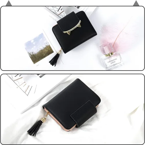 Miniatura 6 de heysun Mujer adorable pequeño cartera Orejas de gato cartera Dinero Clip Tarjeta de diseñador caso, negro