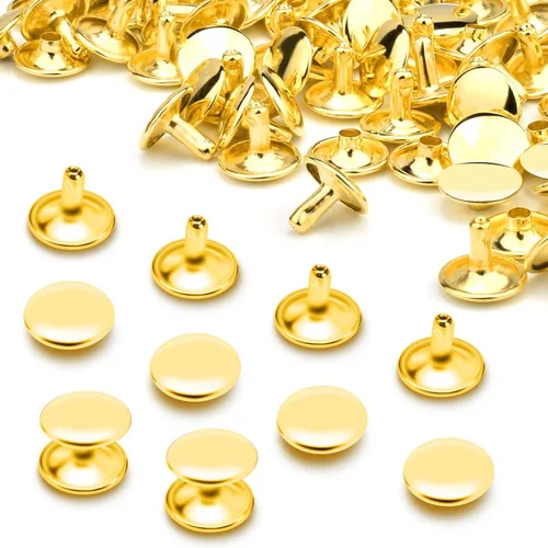 Miniatura 20 de 200 juegos de remaches de cuero con tapa redonda de 6 mm, remaches de doble tapa, pernos metálicos tubulares para reparación de llaveros de bolso