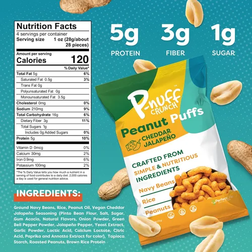 Miniatura 7 de Pnuff Crunch Puffs de Mantequilla de Maní - Bocadillos saludables, aperitivos bajos en calorías, aperitivos sin gluten, veganos, ricos en proteínas