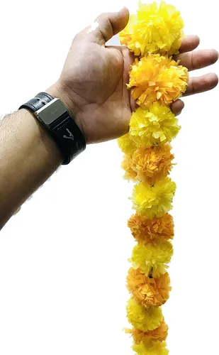 Miniatura 5 de Guirnalda de caléndula de 5 piezas de 5 pies Decoración de manto de fiesta de boda india/americana, guirnaldas de imitación de guirnaldas de boda