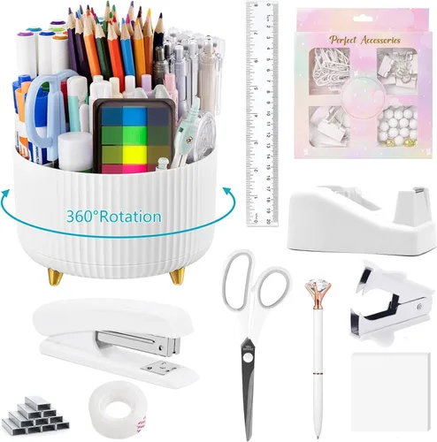 Miniatura 36 de Suministros de oficina, accesorios de escritorio negros, juego de suministros de oficina, juego de grapadora y dispensador de cinta, tijeras