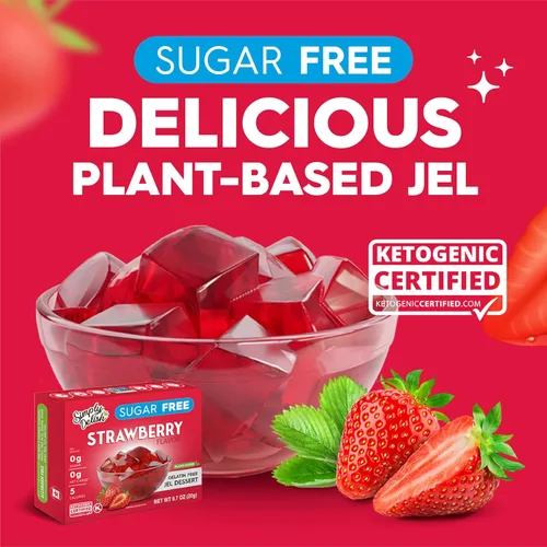 Miniatura 5 de Simply Delish Postre natural de gelatina de fresa, sin azúcar, sin OMG, sin gluten, sin grasa, vegano, apto para dieta cetogénica, 0.7 onzas