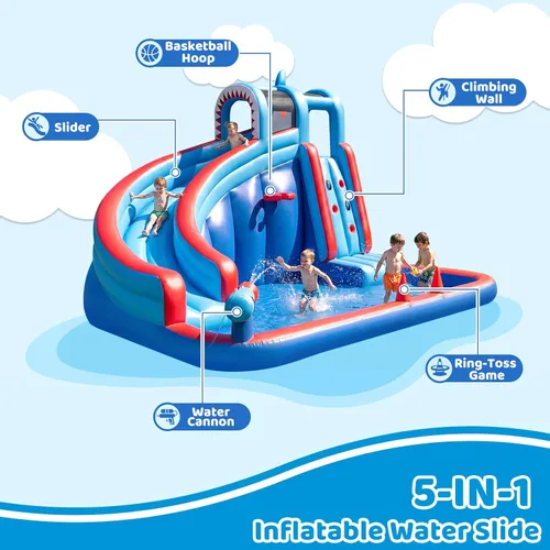 Miniatura 3 de Tobogán acuático inflable para patio trasero de niños con soplador de 450 W, castillo de salto con tobogán de agua, parque acuático para actividades