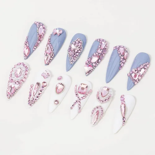Miniatura 6 de Kit de diamantes de imitación de cristal 3D rosa claro multiformas para uñas, mezcla de 0.031 in, cuentas redondas plateadas para uñas, gemas