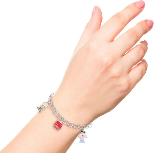 Miniatura 2 de Peanuts Pulsera con dije de Snoopy y sus amigos para mujer, licencia oficial, pulsera chapada en plata, regalos de Snoopy, Latón, Sin gemas.