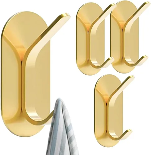 Miniatura 15 de 4 ganchos de pared autoadhesivos para colgar toallas y abrigos, colgador de doble gancho para pared, ganchos de toalla para baños, cocina A_plata