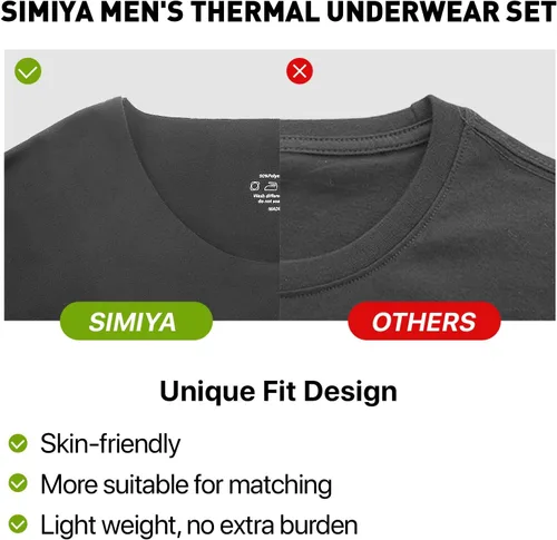 Miniatura 2 de SIMIYA Men's Thermal Underwear Set Long Sleeves Long Johns Set Base Layer Fleece Lined Tops & Bottoms