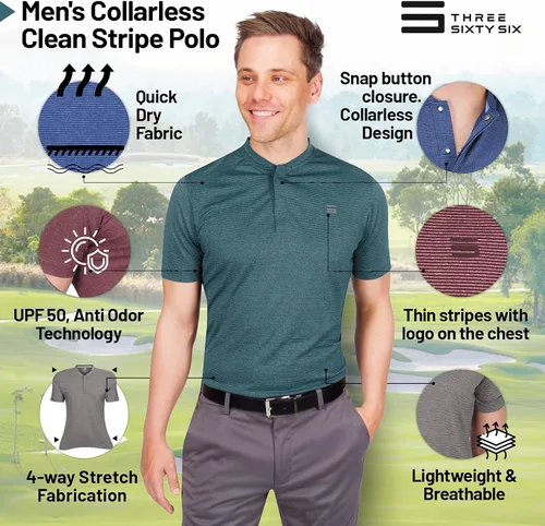 Miniatura 5 de Three Sixty Six Camisas de golf para hombre Polo de secado rápido con cuello Elástico en 4 direcciones y UPF 50