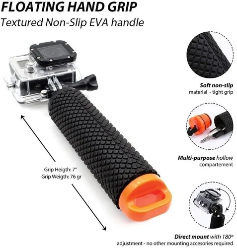 Miniatura 3 de Manija flotante de mano, poste monopie subacuático compatible con cámaras de acción DJI OSMO y otras cámaras deportivas, naranja Agarre de mano