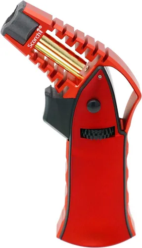 Miniatura 18 de Antorcha Scorch Torch CNC maquinada de 17,14 cm de alto, antorcha de llama de aluminio portátil ajustable recargable con butano en caja de regalo