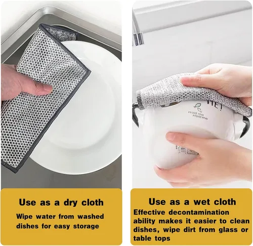 Miniatura 5 de 3 paños de cocina de alambre antiarañazos, 2 capas superabsorbentes de bambú y carbón, trapos reutilizables multiusos para lavar platos húmedos