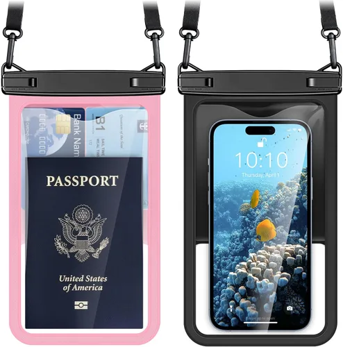[Bolsa impermeable para teléfono de hasta 8.5 pulgadas, paquete de 2 fundas impermeables para iPhone 16 15 14 Pro Max Galaxy S25 S24 Ultra, bolsa