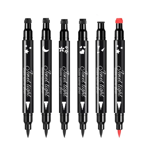 Pinkiou 2 en 1 Lápiz delineador de ojos líquido de doble cabeza. Sello de gel súper delgado. Punta de fieltro, alto pigmento negro impermeable y a