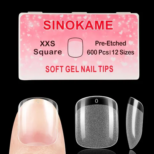 Miniatura 10 de Puntas de Uñas de Gel Redondas Extra Extra Cortas, SINOKAME Uñas Postizas a Presión Extra Cortas Transparentes Redondas, Mate Completo Sin Lima Uñas