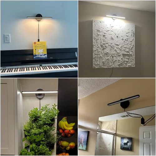 Miniatura 9 de Lámparas de baño con enchufe de 15.75 pulgadas, modernas luces negras de tocador sobre el espejo, luz cálida de 3000 K, no regulable, luz de imagen