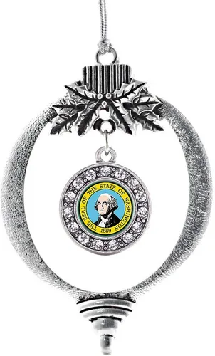 Miniatura 207 de Inspired Silver - Twin One - Adorno festivo de Navidad de plata - Adorno festivo de árbol de Navidad con dije de círculo y circonita cúbica