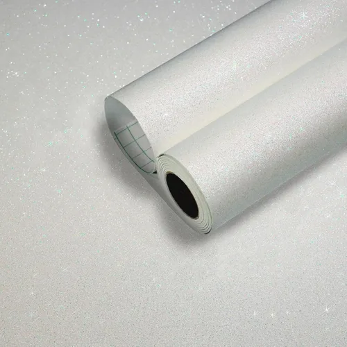 CHIHUT Papel tapiz iridiscente con purpurina blanco hueso que se despega y pega, brillante, autoadhesivo removible, rollo de tela decorativa con